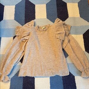 Ulla Johnson Kids Tan Knit Sweater with Puff Sleeves